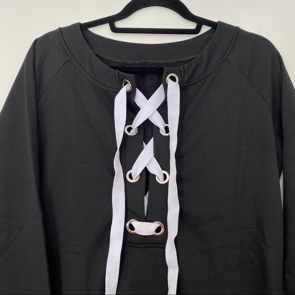 Lace up front Cozy sweatshirt dress - Picture 4 of 4